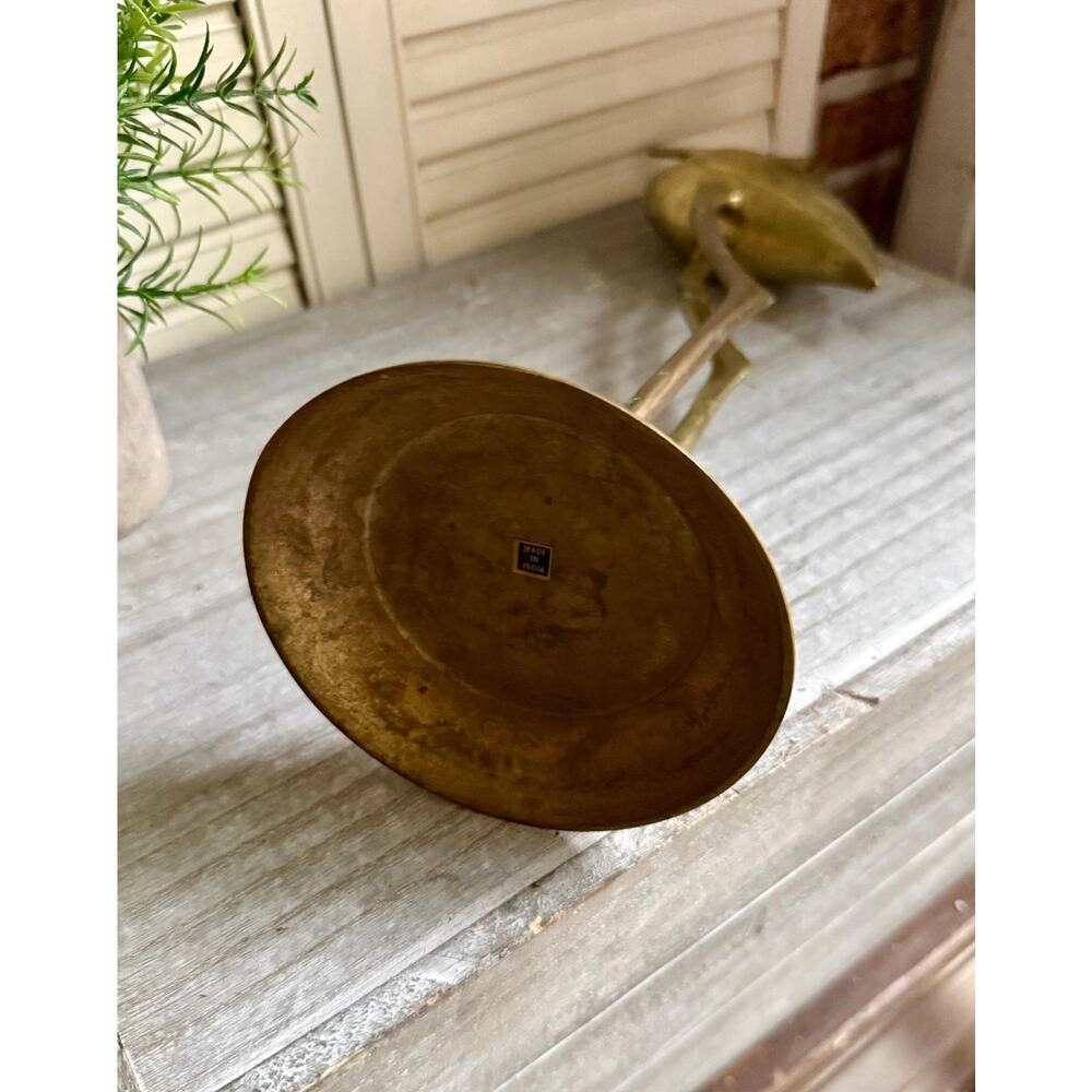 Vintage Solid Brass Heron Statue | Mid Century Modern Crane Sculpture - Picture 8 of 8
